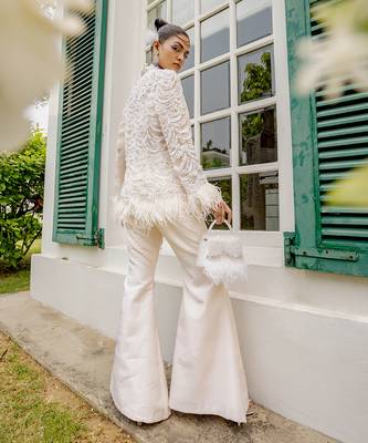 Blanche lily white feather pant set 5