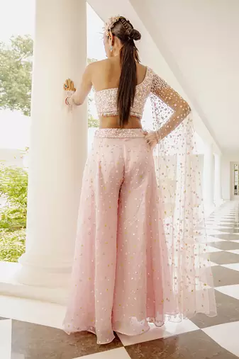 Anne one shoulder drape blouse & sharara set