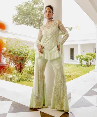 Célestine lime cream sharara set 1