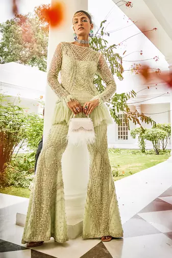 Célestine lime cream sharara set