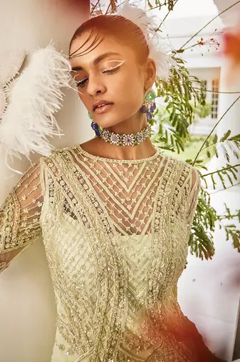 Célestine lime cream sharara set