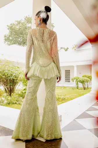 Célestine lime cream sharara set