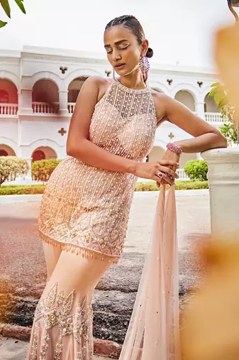 Oriane peach kurti & sharara set