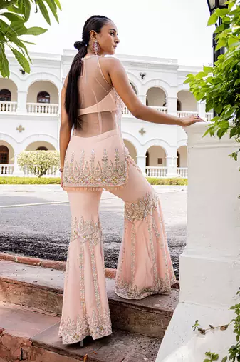 Oriane peach kurti & sharara set