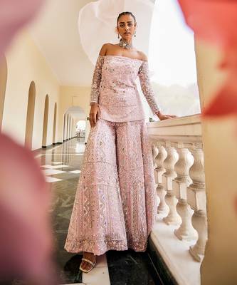 Valentine embroidered scalloped sharara set 1