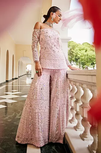 Valentine embroidered scalloped sharara set