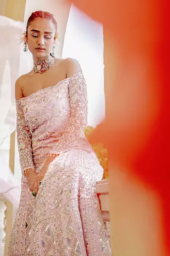Valentine embroidered scalloped sharara set