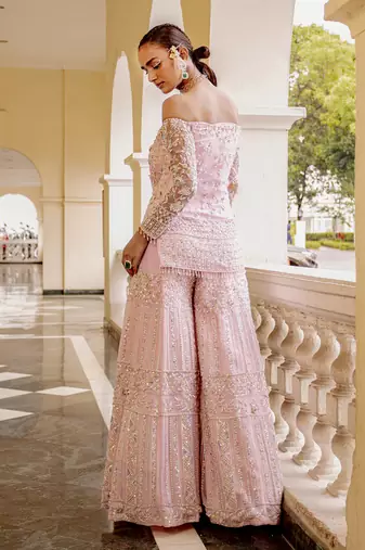Valentine embroidered scalloped sharara set