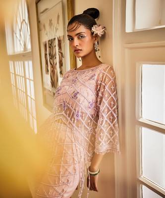 Vivienne pink asymmetrical cape top & pants set 2