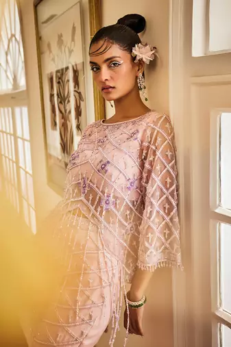 Vivienne pink asymmetrical cape top & pants set