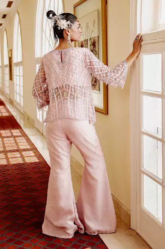 Vivienne pink asymmetrical cape top & pants set