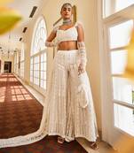 Belle star white pearl embroidered sharara set