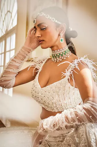 Belle star white pearl embroidered sharara set