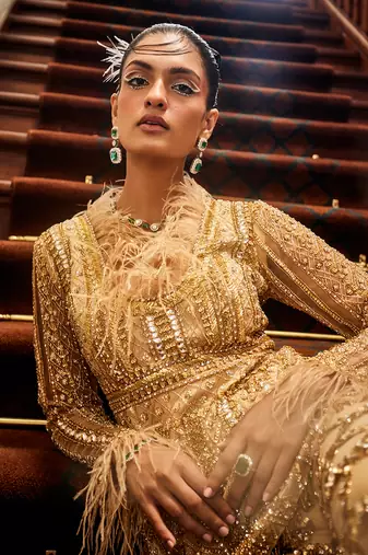 Charlotte venetion gold embroidered pants set