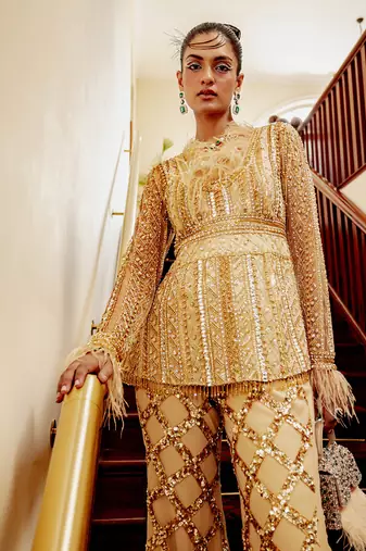 Charlotte venetion gold embroidered pants set