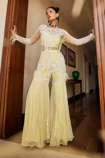 Zoé lemon chiffon gharara set