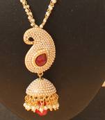 Lovely Designer Pearl Finish Red Mango Pendant Necklace With Jhumka