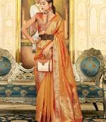 Elora soft organza silk with copper zari weaving saree (light orange)