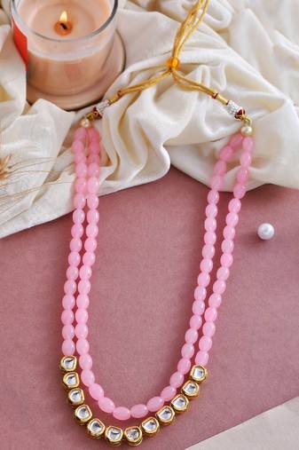 Kundan beads long layerd necklace set