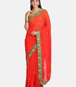 Red embroidered georgette saree with blouse