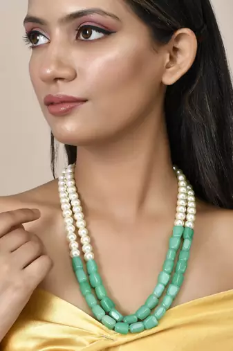 Beads pearl long layred necklace set