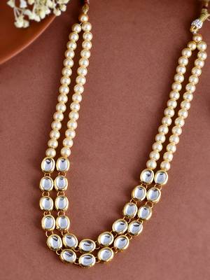 Kundan pearl  long layerd necklace set 1