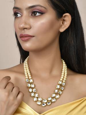 Kundan pearl  long layerd necklace set 2