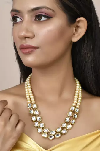 Kundan pearl  long layerd necklace set