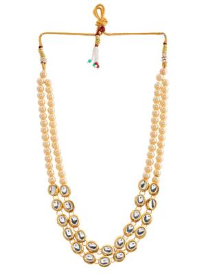 Kundan pearl  long layerd necklace set 3
