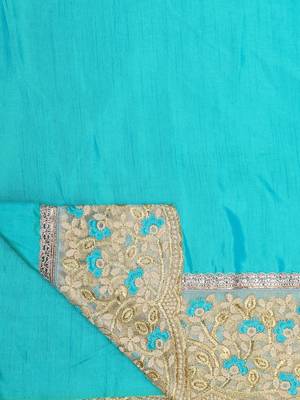 Turquoise embroidered art silk saree with blouse 2