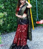 Maroon bandhani hand women saree