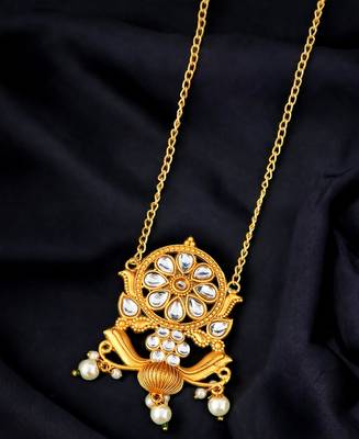 Gold pllated chain handcrafted floral pendent necklace set 1