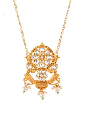 Gold pllated chain handcrafted floral pendent necklace set 3