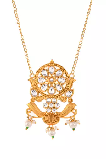 Gold pllated chain handcrafted floral pendent necklace set