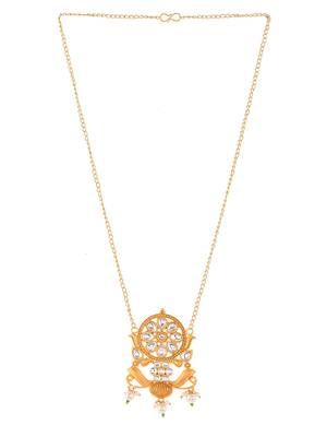 Gold pllated chain handcrafted floral pendent necklace set 4