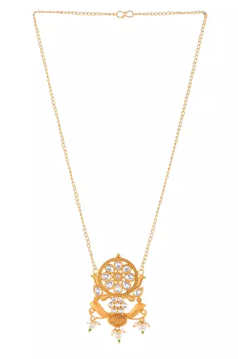 Gold pllated chain handcrafted floral pendent necklace set