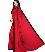 Red printed georgette saree with blouse