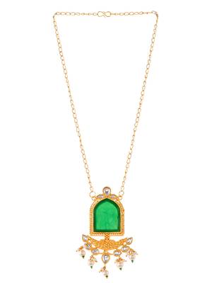 Gold pllated chain kundan pendent necklace set 2