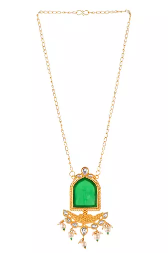 Gold pllated chain kundan pendent necklace set