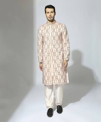 Rose pink embroidered sherwani set 1