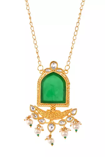Gold pllated chain kundan pendent necklace set