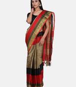 Beige woven art silk saree with blouse