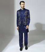 Navy blue embroidered bandhgala set