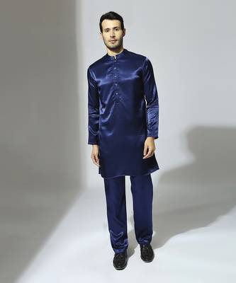 Navy blue embroidered bandhgala set 3