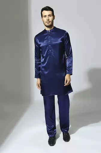Navy blue embroidered bandhgala set