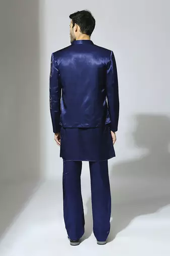 Navy blue embroidered bandhgala set