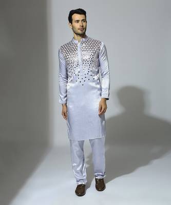 Ice blue embroidered kurta set 1