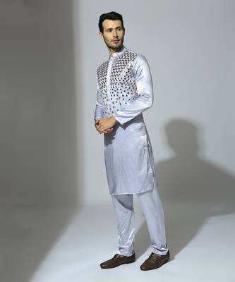 Ice blue embroidered kurta set 2
