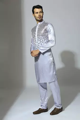 Ice blue embroidered kurta set