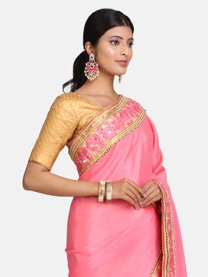 Pink embroidered georgette saree with blouse 4